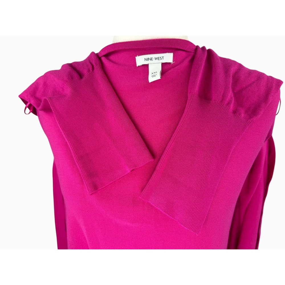 Nine West Womens XXL Magenta Pink Longline Open Front Cardigan Sweater 2 Pockets - Picture 7 of 11
